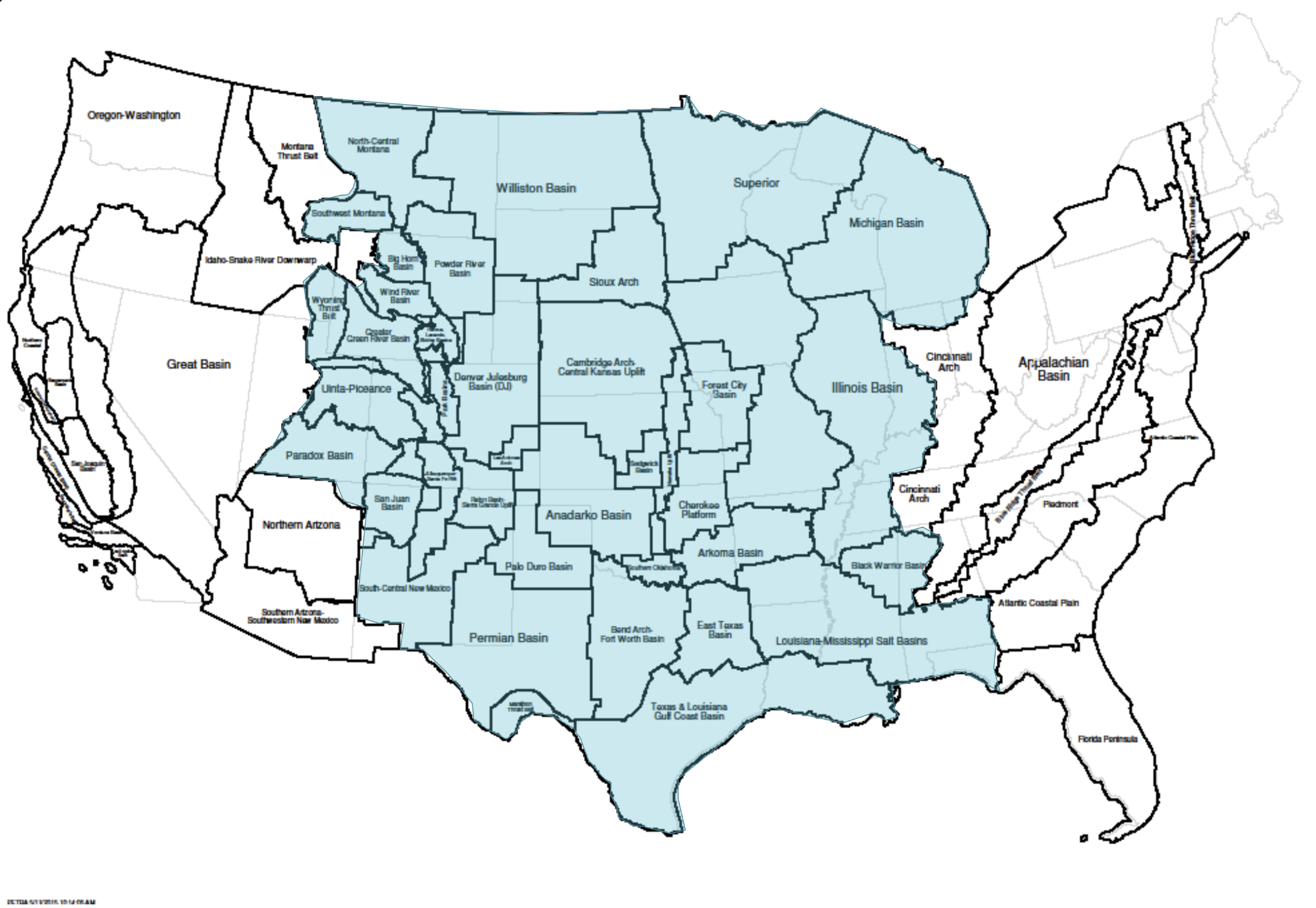 U.S. oil and gas basin coverage map